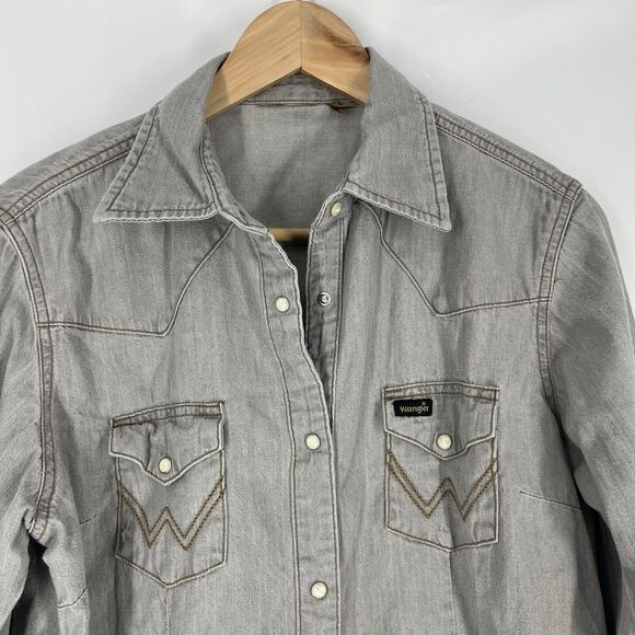 Wrangler Pearl Snap Shirt Size Medium Womens Gray Western Button Up Cowboy Top - Picture 2 of 7